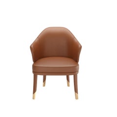 Modern Brown Leather Dining Chair, Customizable Bhutan Design
