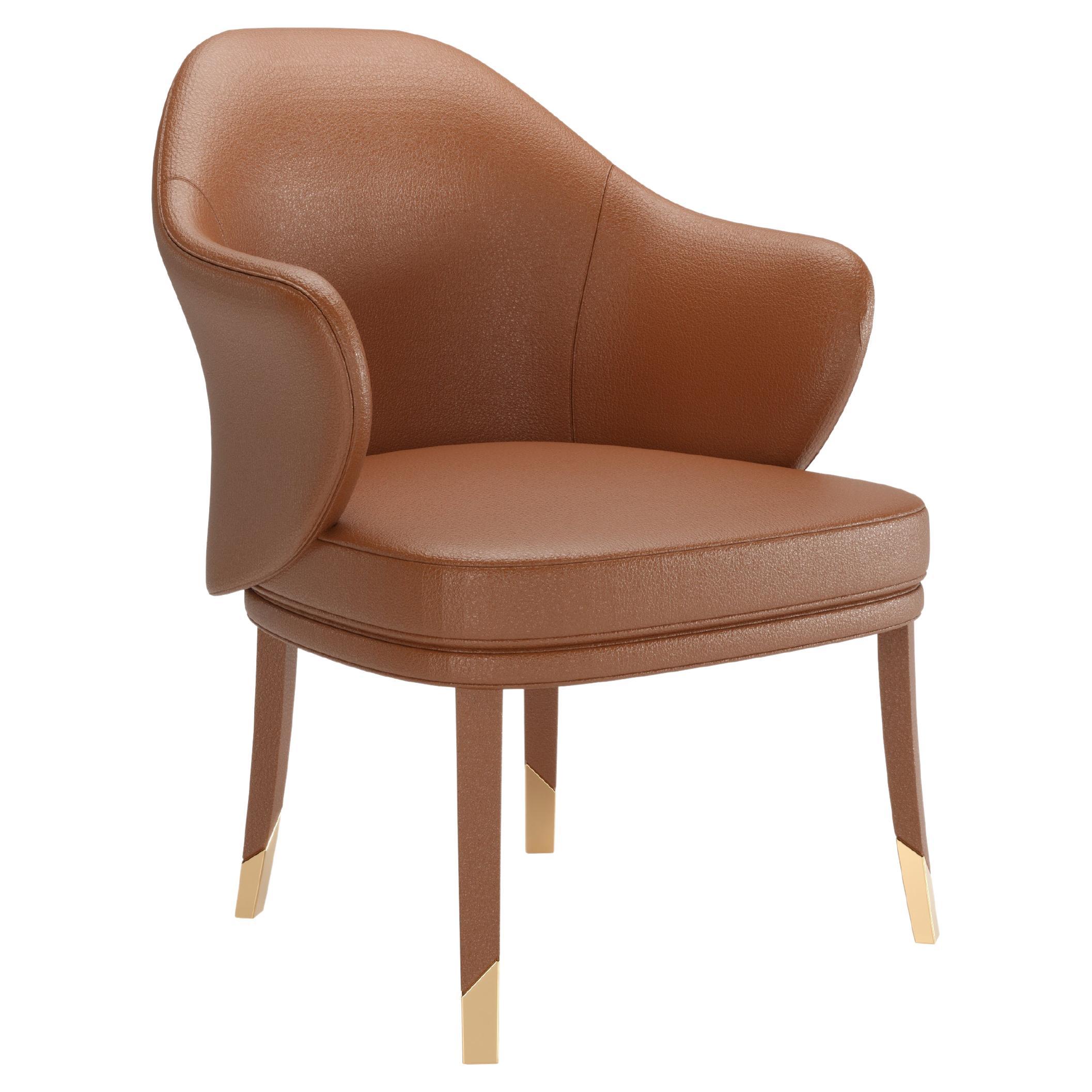 Brown Leather Modern Bhutan Dining Chair For Sale