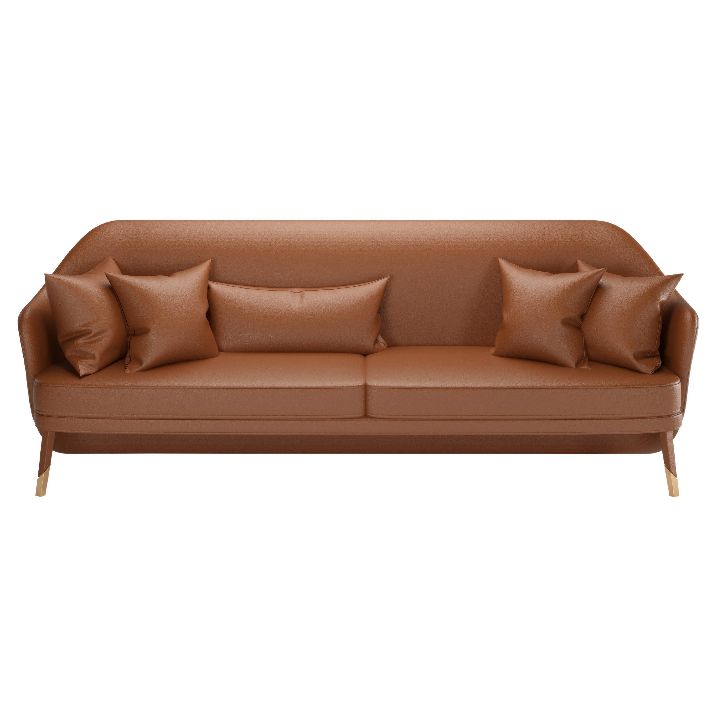Brown Leather Modern Bhutan Sofa For Sale