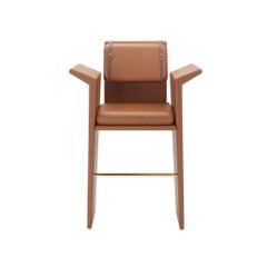Customizable Brown Leather Panama Bar Chair with Modern Design