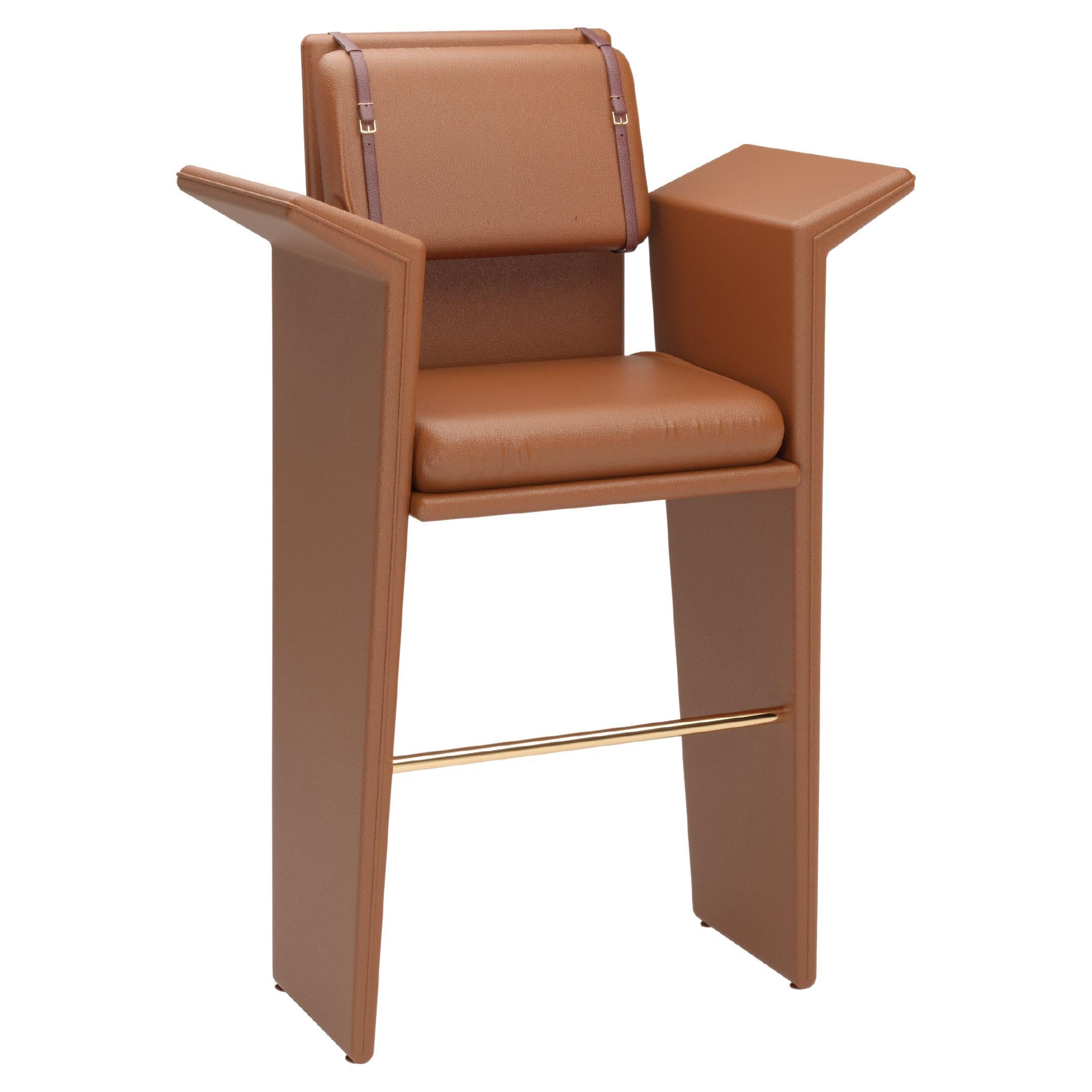 Brown Leather Modern Panama Bar Chair