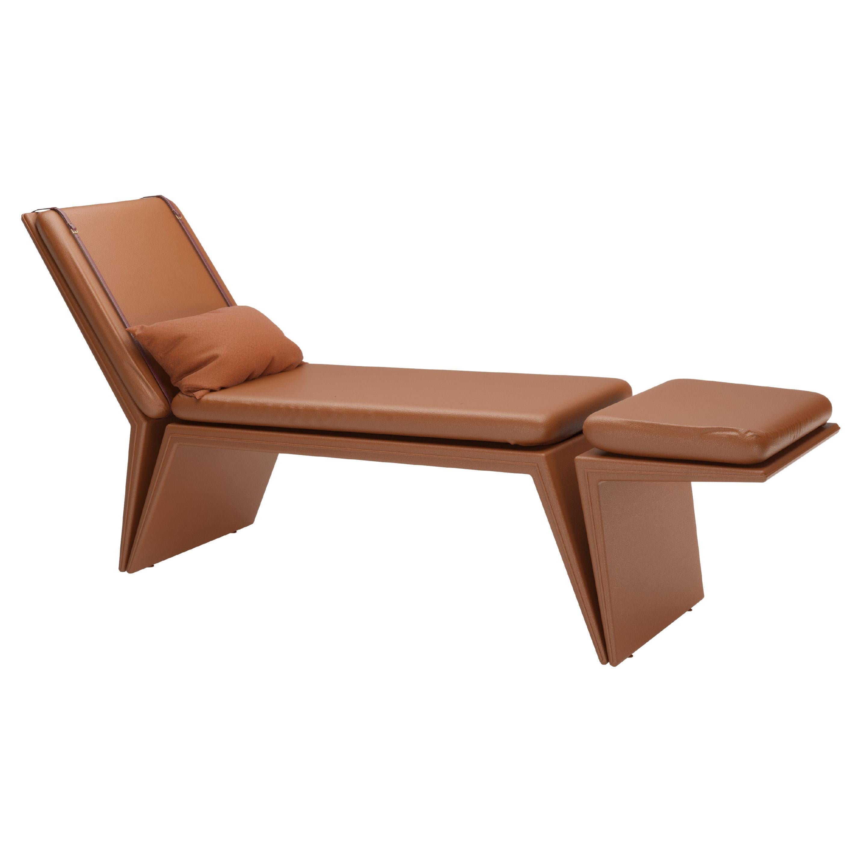 Brown Leather Modern Panama Chaise Longue For Sale