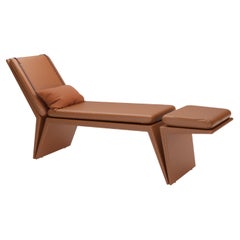 Brown Leather Modern Panama Chaise Longue