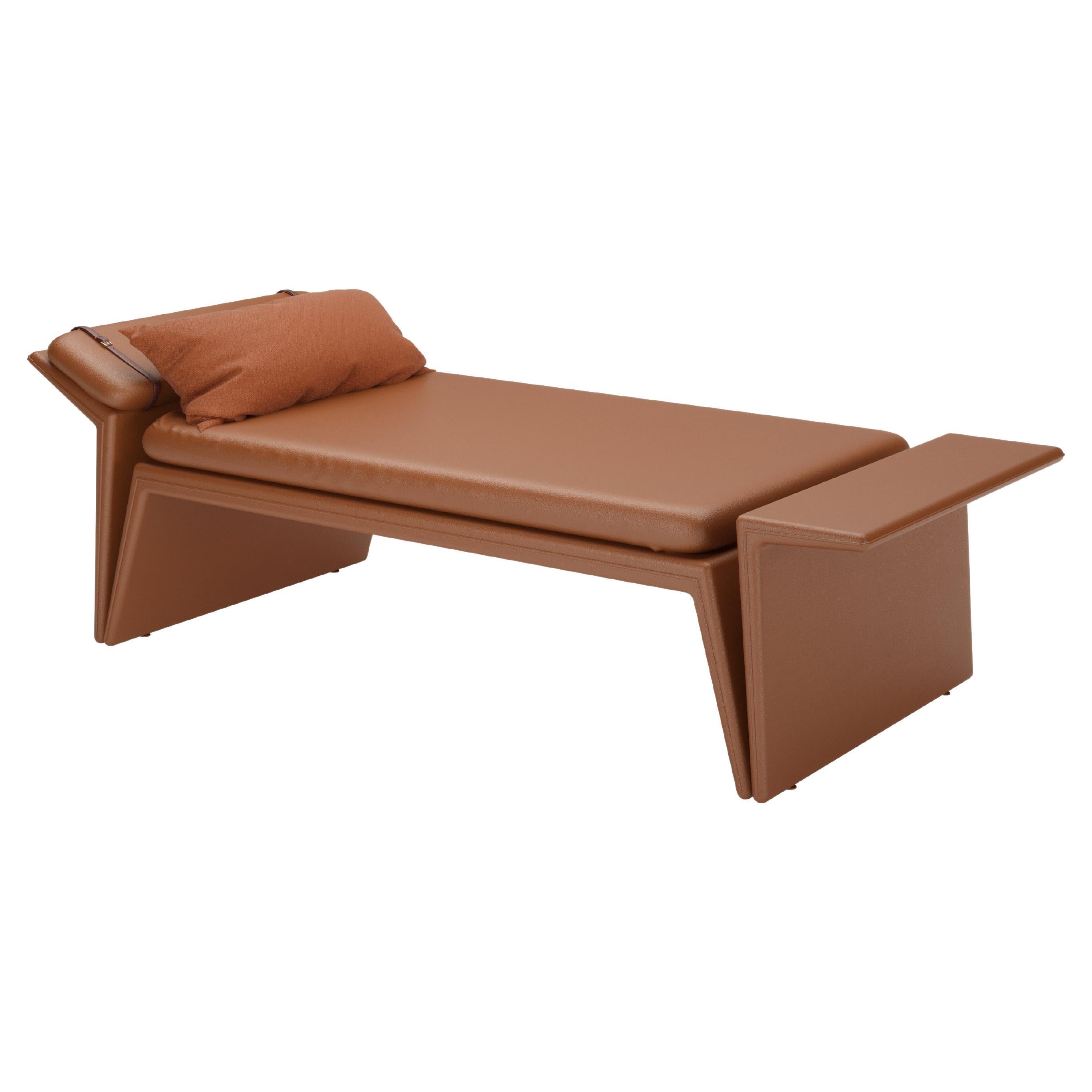 Brown Leather Modern Panama Daybed I For Sale