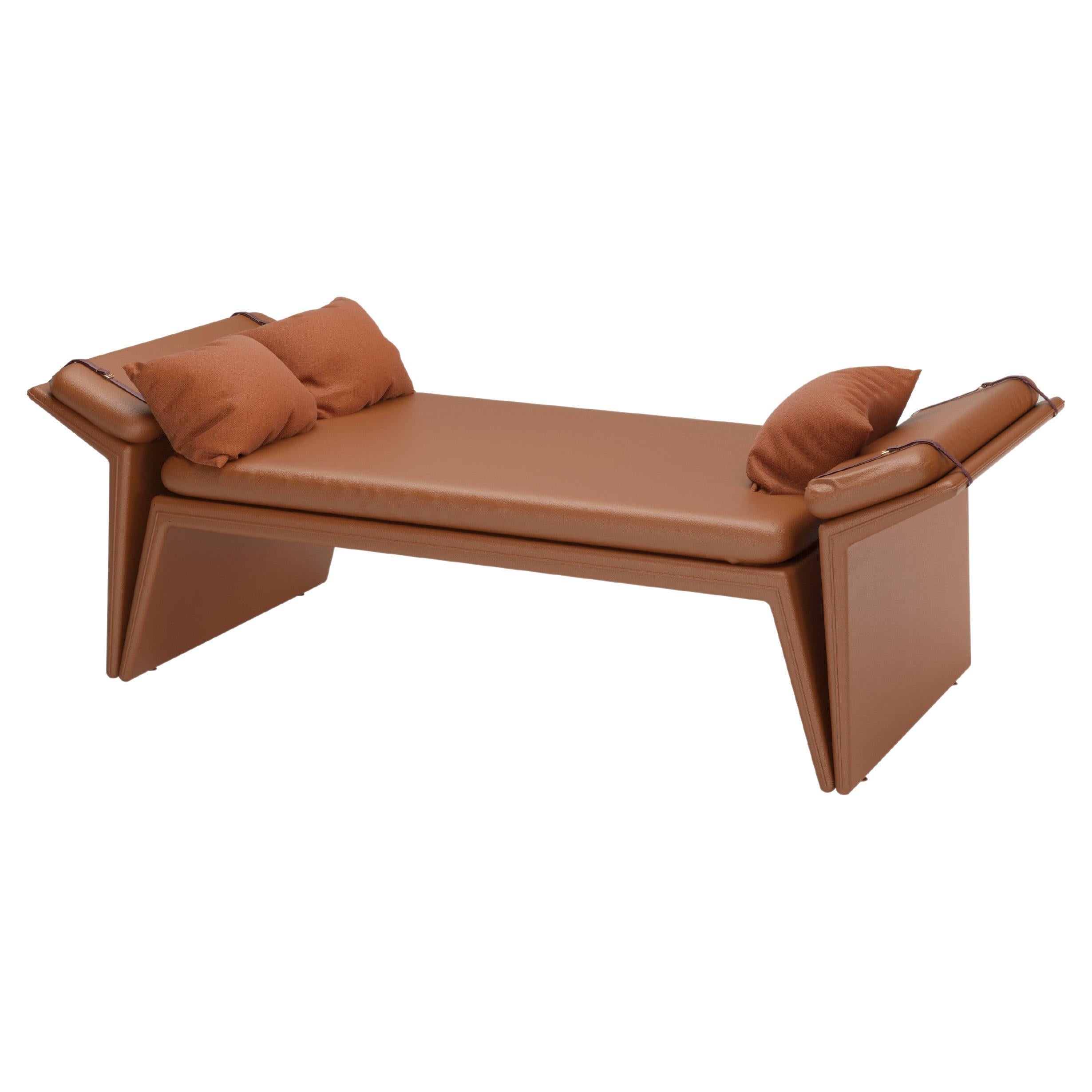 Brown Leather Modern Panama Daybed II For Sale