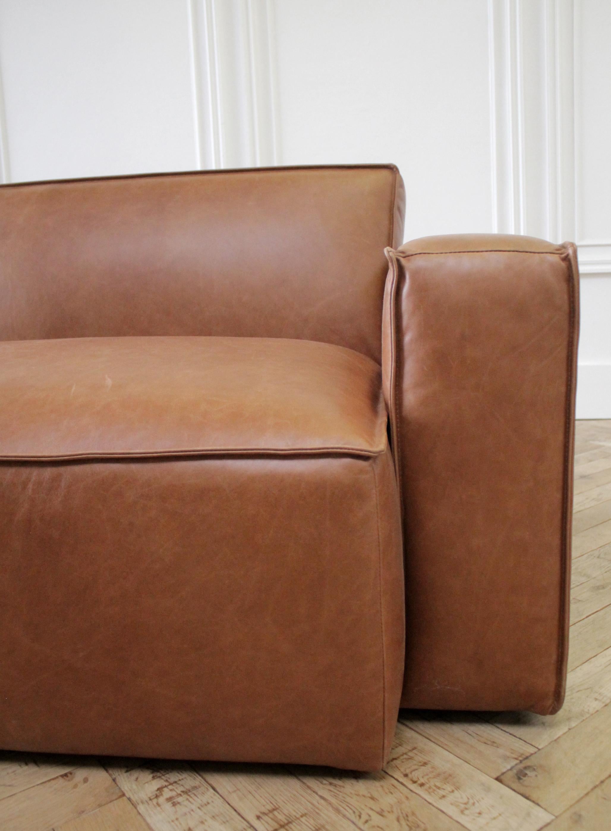 Brown Leather Modern Square Sofa 2 Available 5