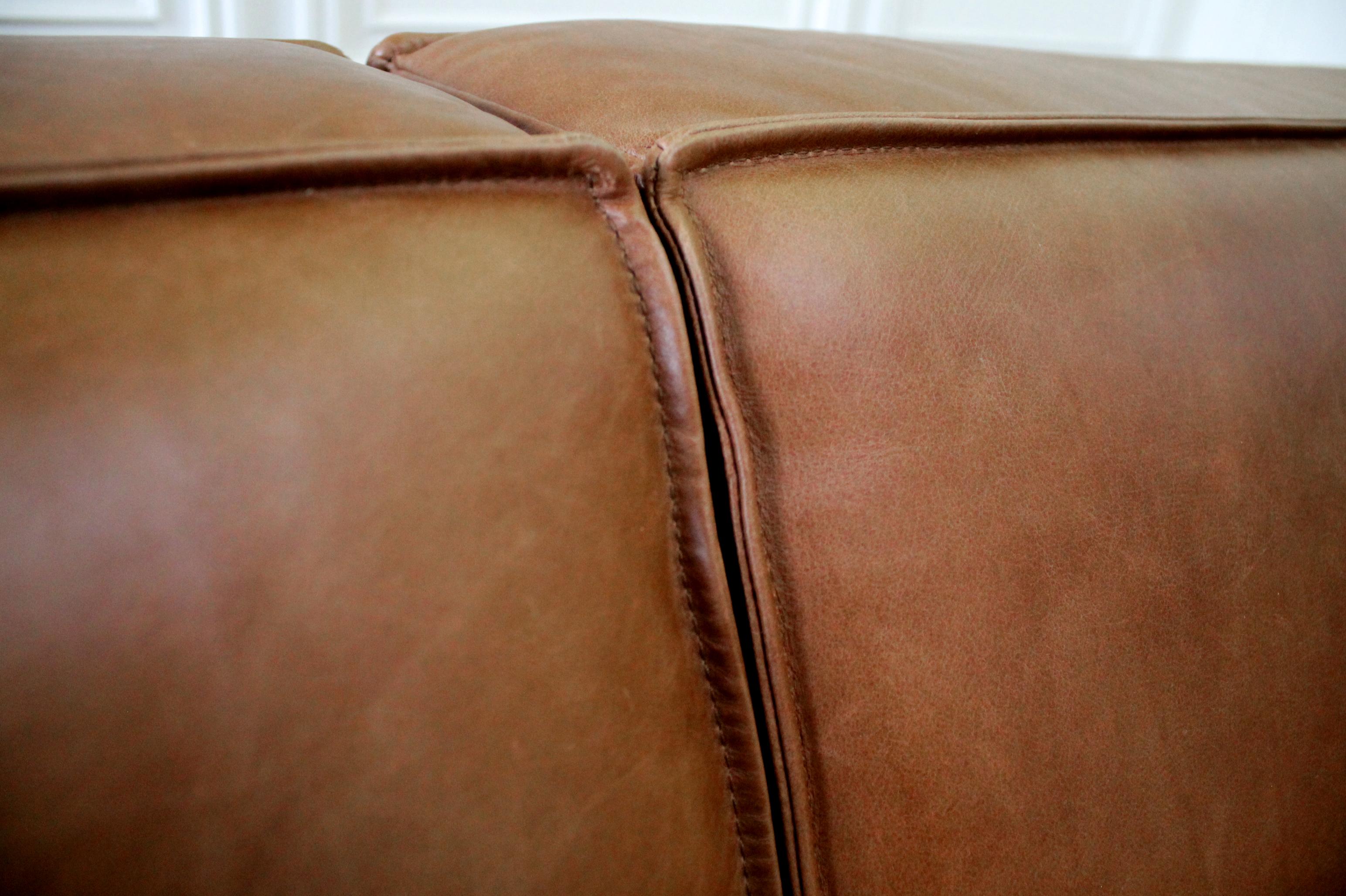 Brown Leather Modern Square Sofa 2 Available 7