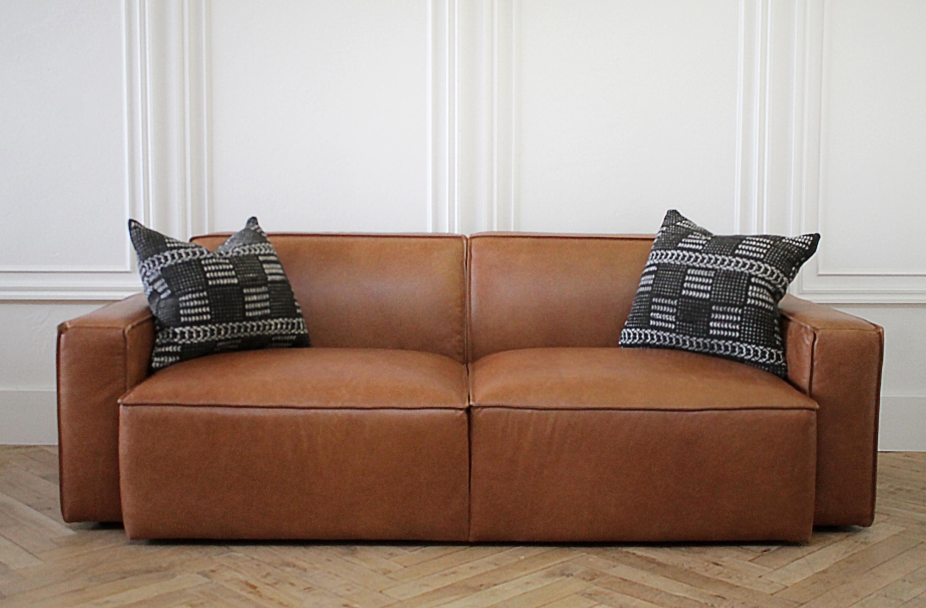 Brown Leather Modern Square Sofa 2 Available 8