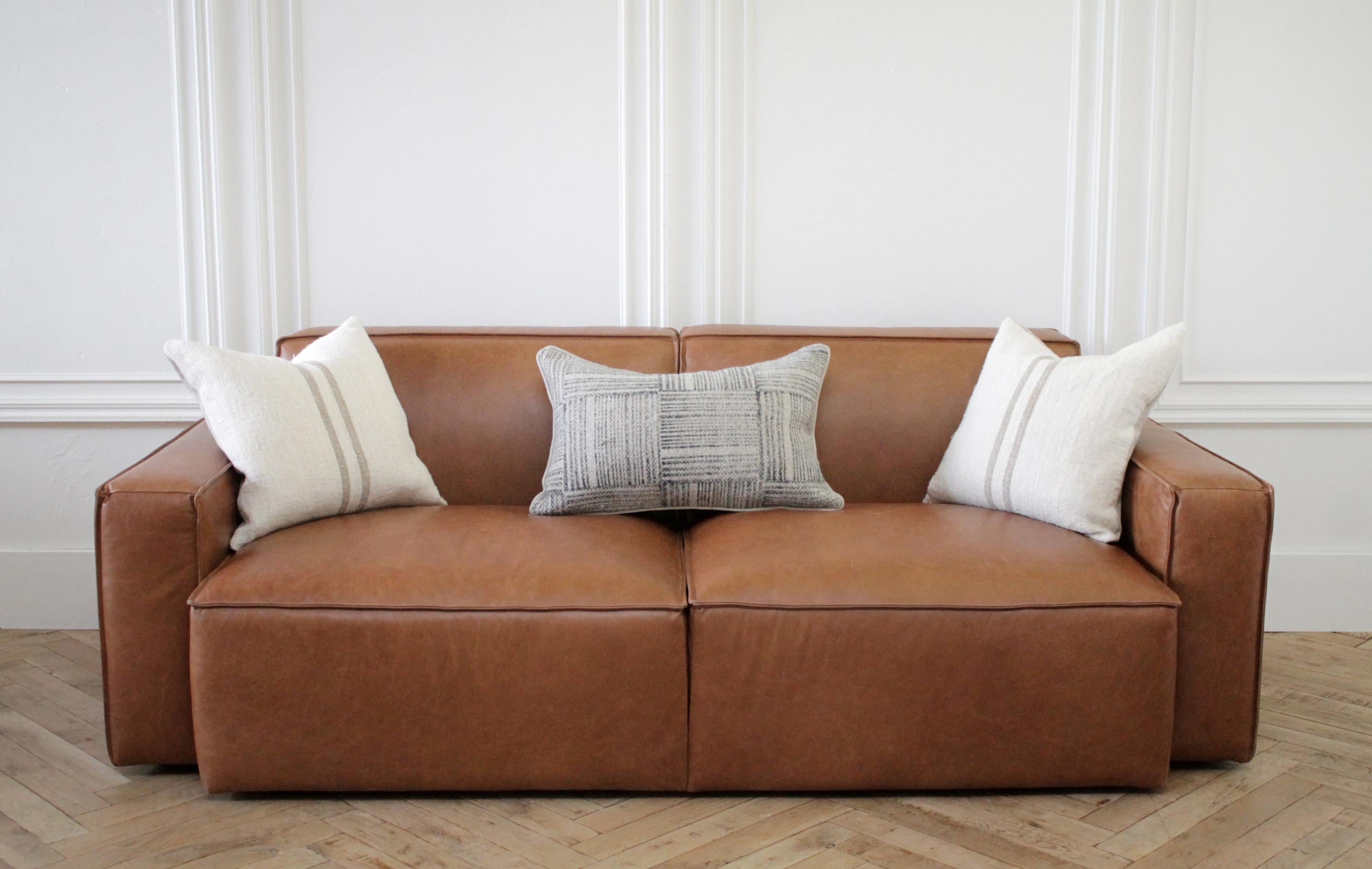 Brown Leather Modern Square Sofa 2 Available 9