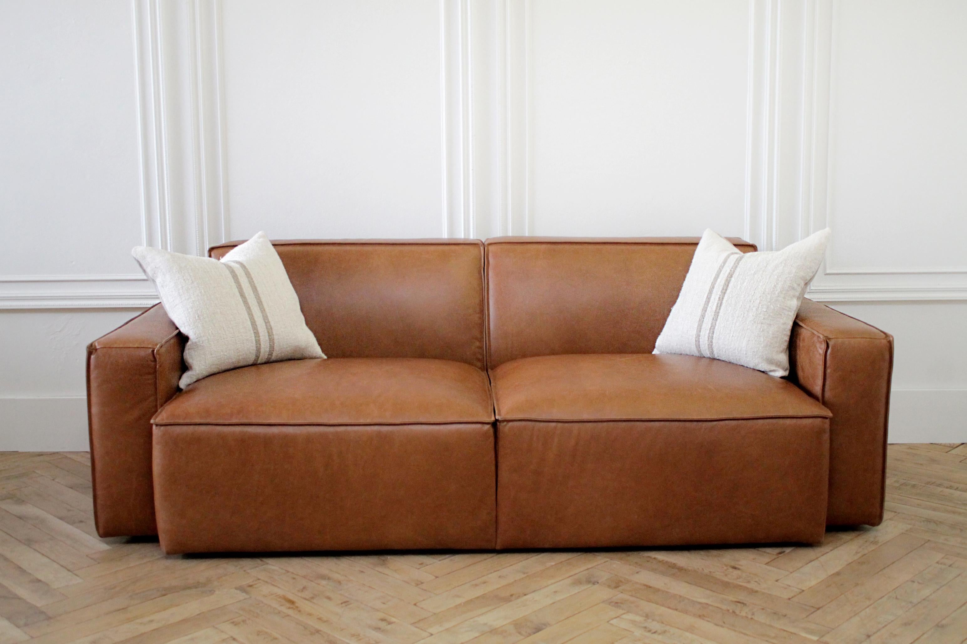 Brown Leather Modern Square Sofa 2 Available 10