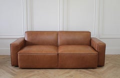 Braunes Leder Modernes Quadratisches Sofa 2 Verfügbar