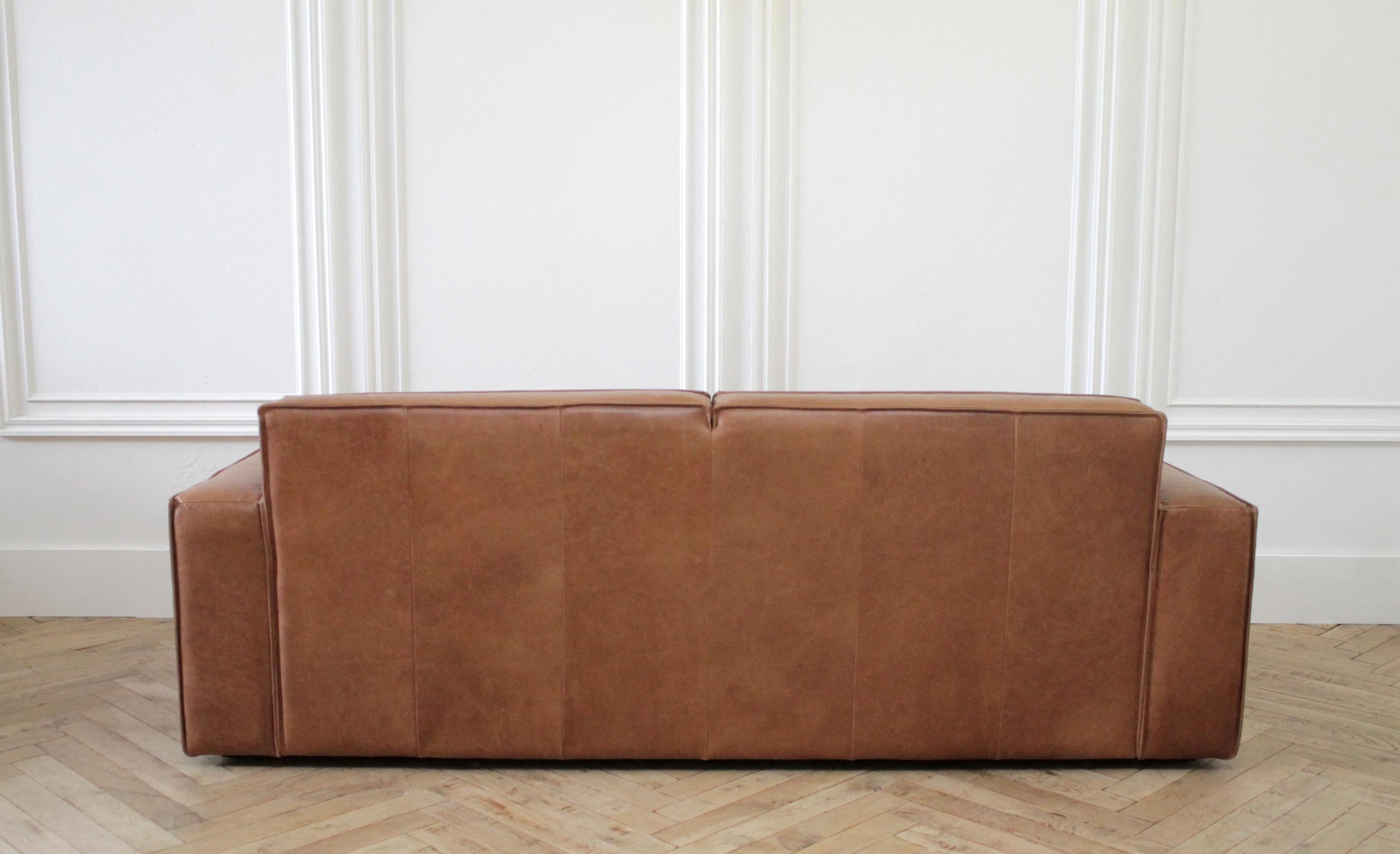 Contemporary Brown Leather Modern Square Sofa 2 Available