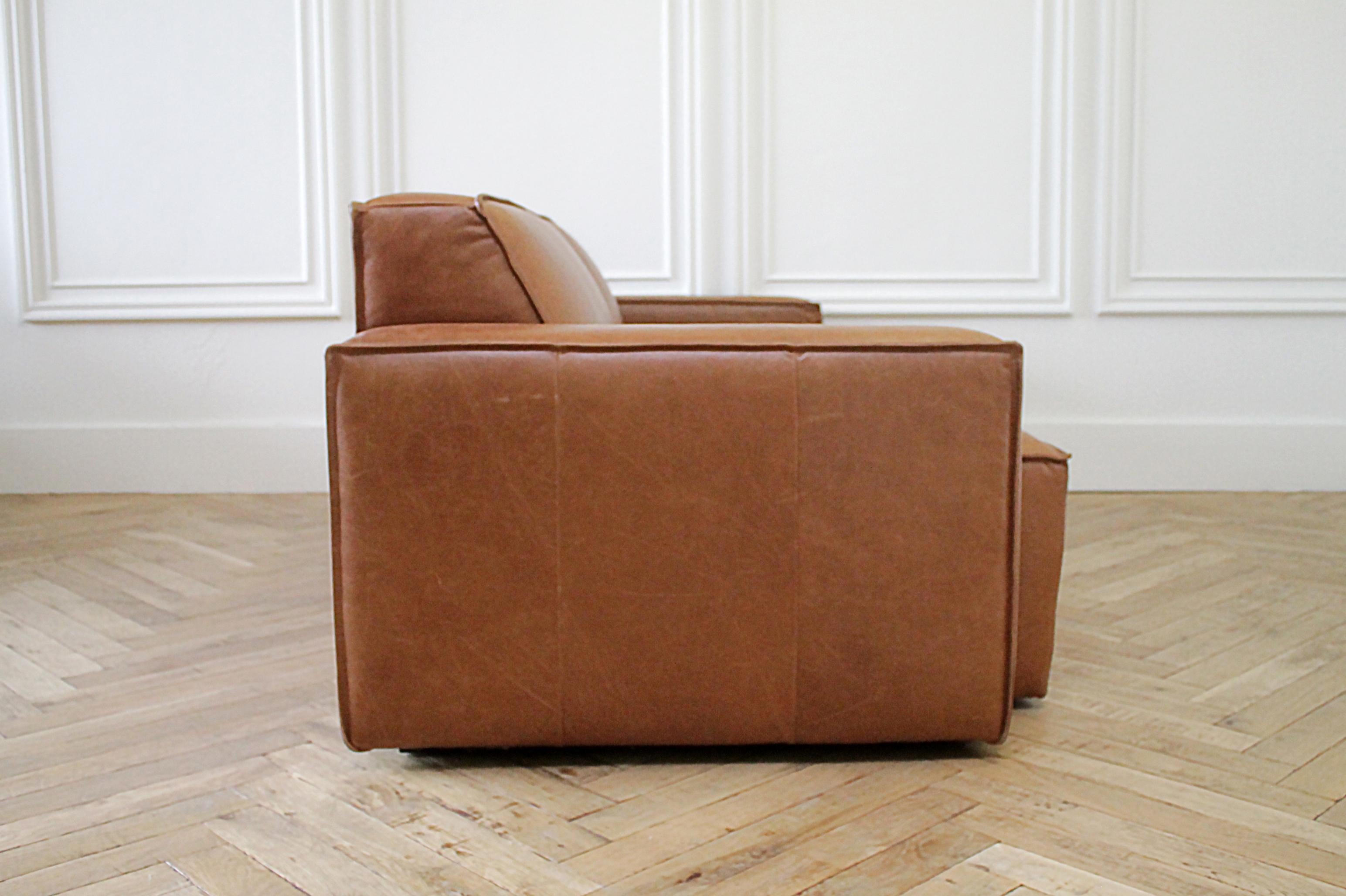 Brown Leather Modern Square Sofa 2 Available 1