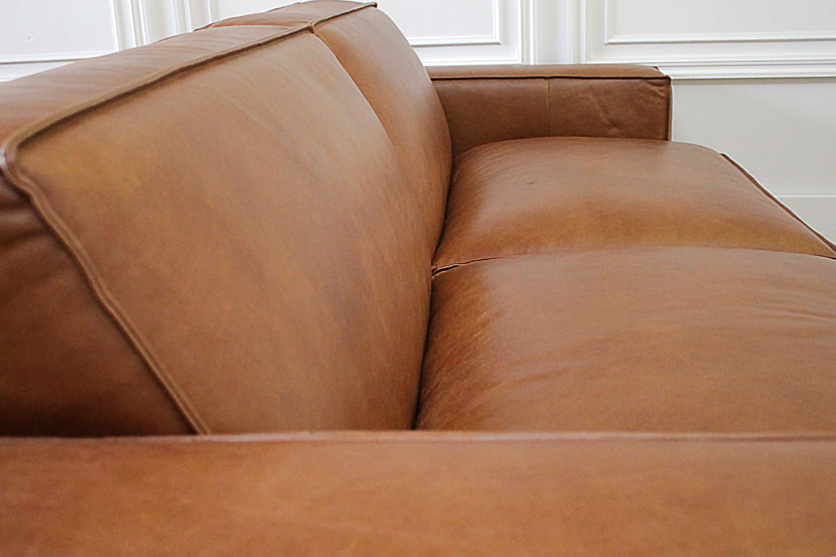 Brown Leather Modern Square Sofa 2 Available 2