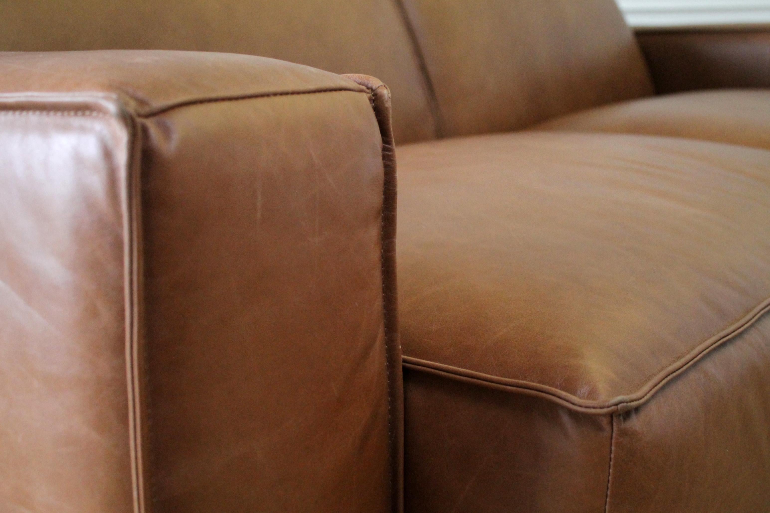 Brown Leather Modern Square Sofa 2 Available 3