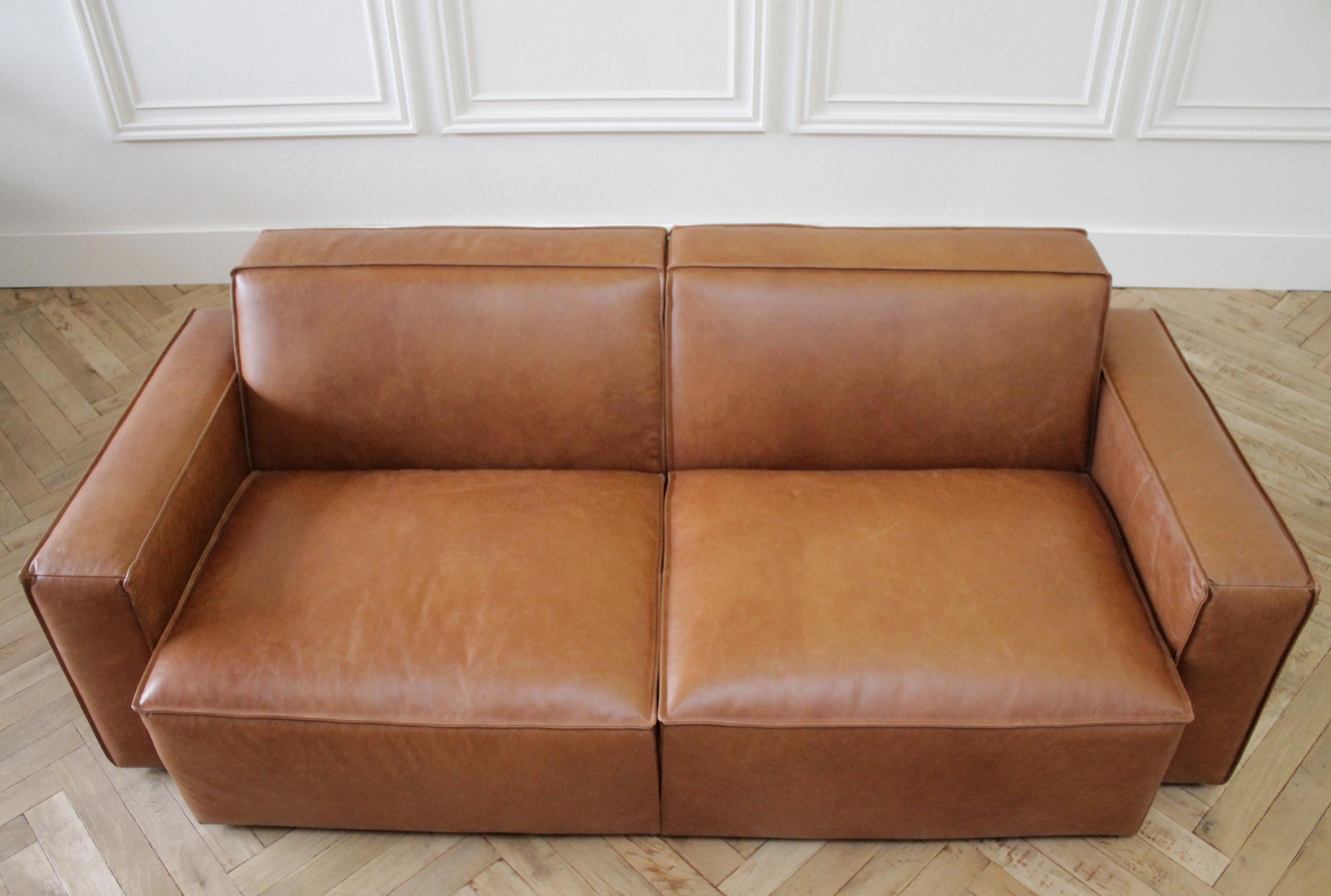 Brown Leather Modern Square Sofa 2 Available 4