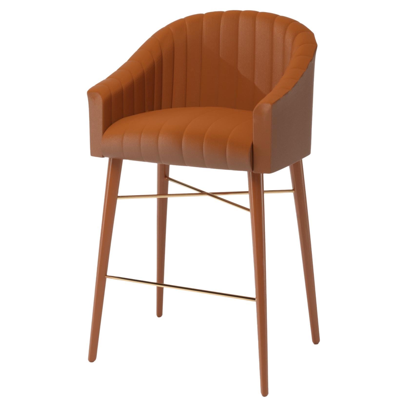 Brown Leather Modern Uphostery Bar Stool For Sale