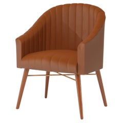 Brown Leather Modern Uphostery Dining Chair W/ Feet
