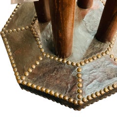 Brown Leather Octagonal Shape Side Table, England, circa 1900