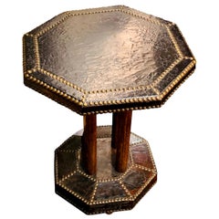 Brown Leather Octagonal Shape Side Table, England, circa 1900