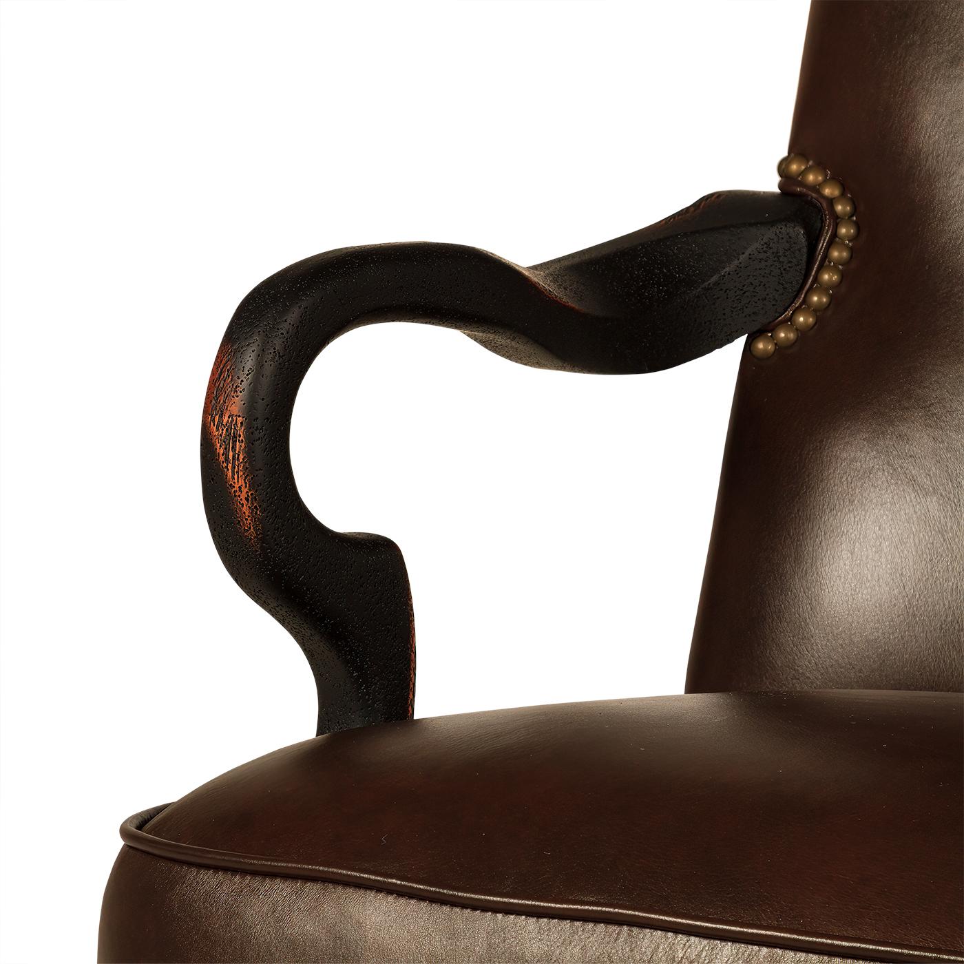 Georgian Brown Leather Office Chair