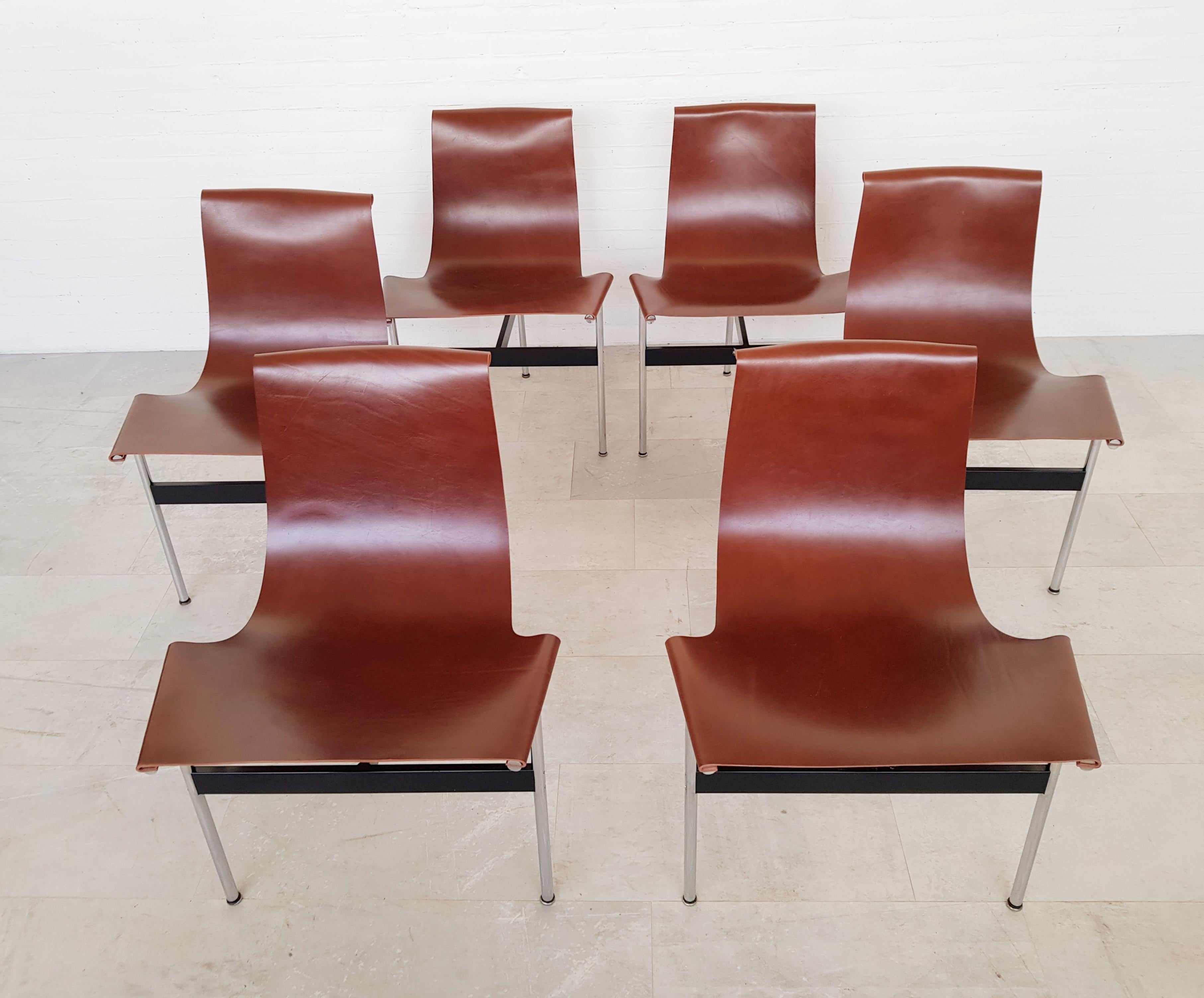 Brown leather original T-Chairs by Katavolos, Kelly, Littell for Laverne, 1967 7