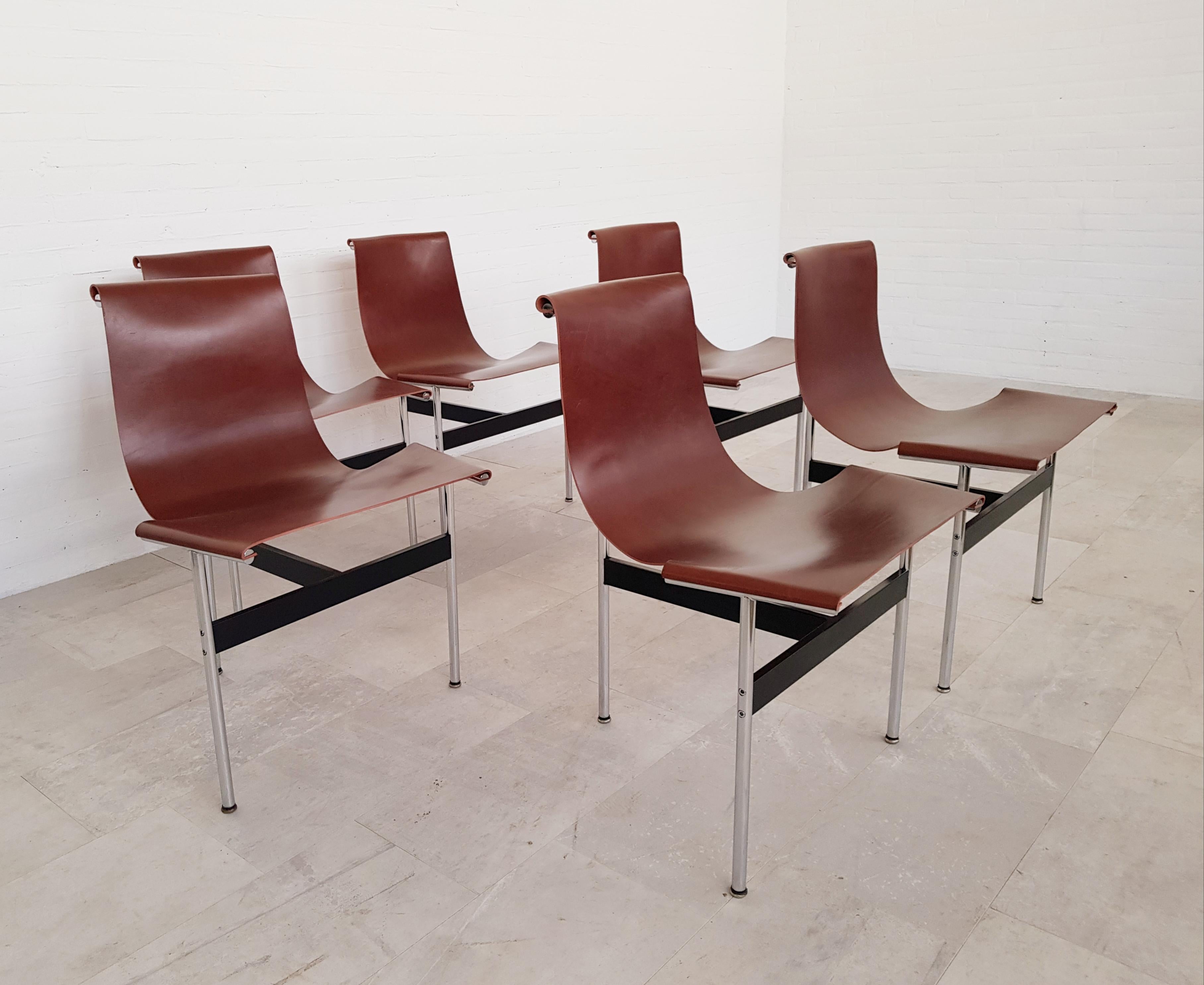 Brown leather original T-Chairs by Katavolos, Kelly, Littell for Laverne, 1967 8