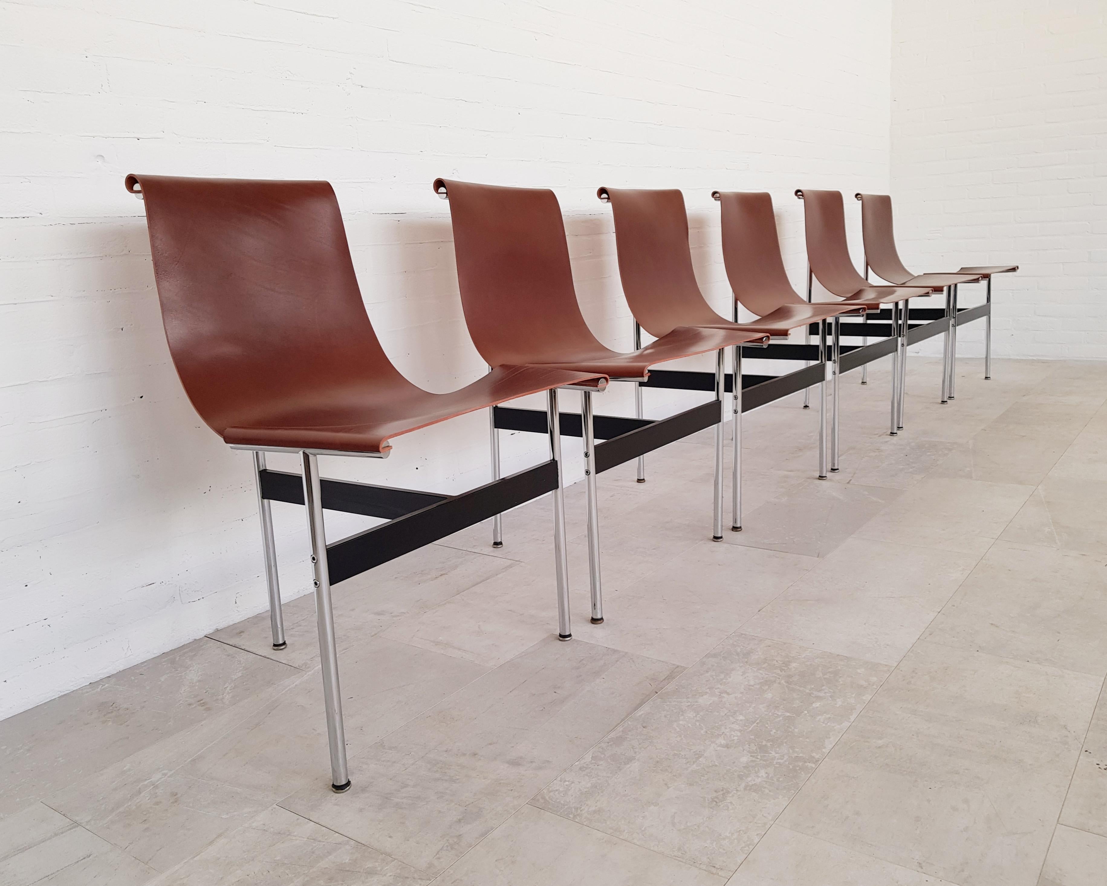 North American Brown leather original T-Chairs by Katavolos, Kelly, Littell for Laverne, 1967