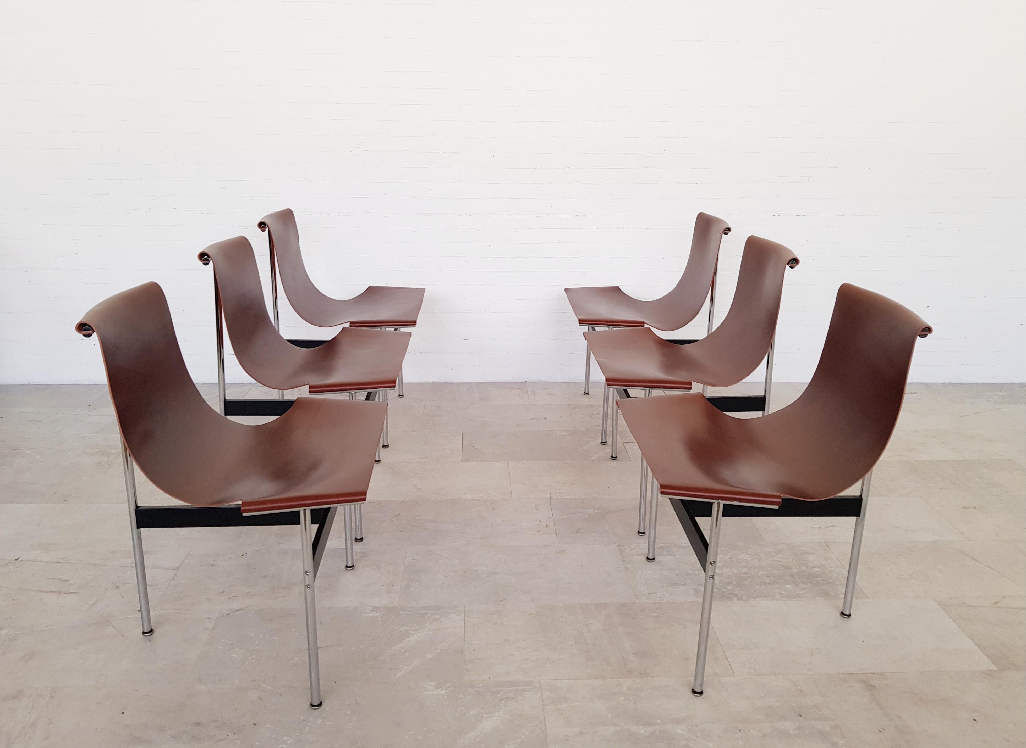 20th Century Brown leather original T-Chairs by Katavolos, Kelly, Littell for Laverne, 1967