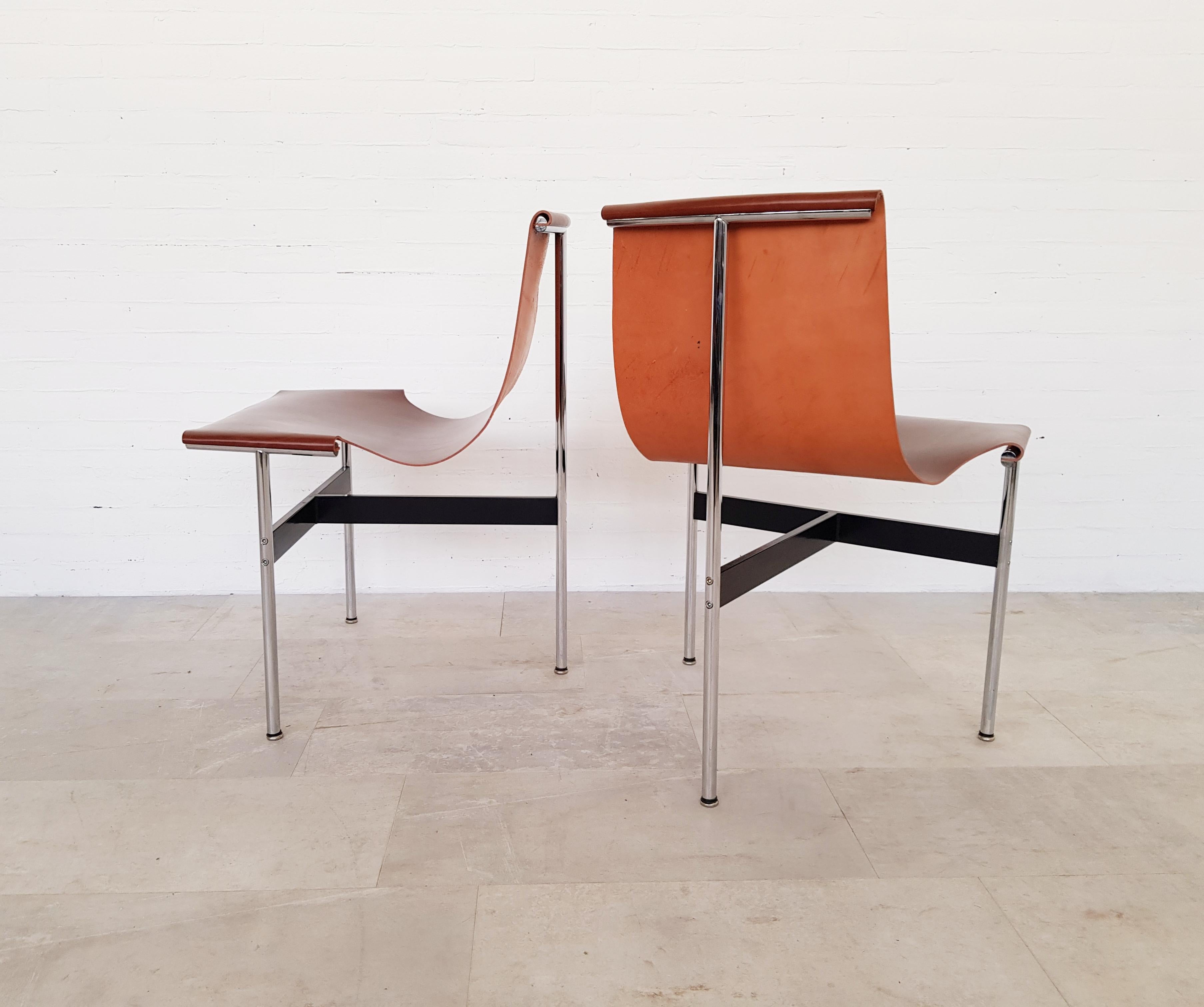 Brown leather original T-Chairs by Katavolos, Kelly, Littell for Laverne, 1967 2