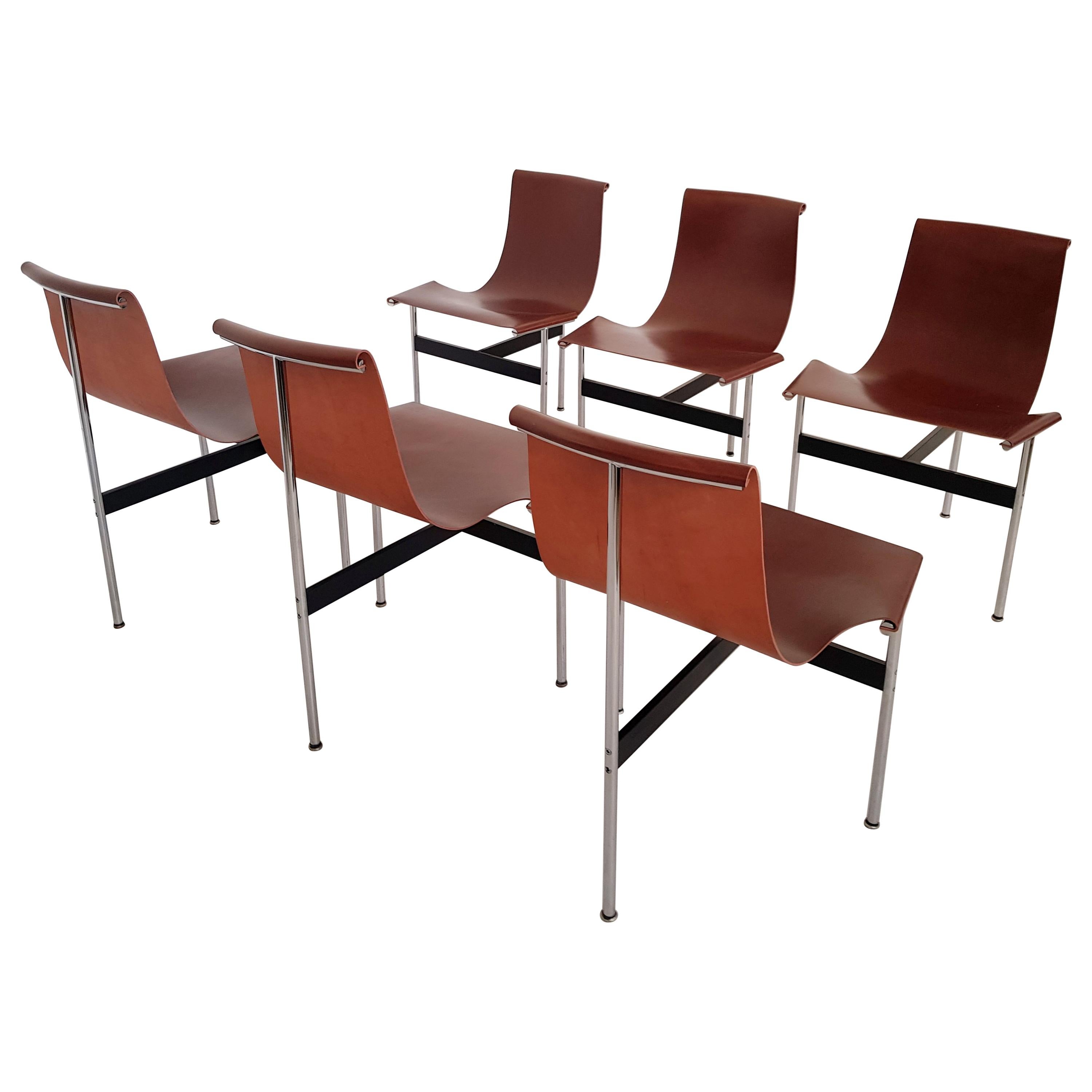 Brown leather original T-Chairs by Katavolos, Kelly, Littell for Laverne, 1967