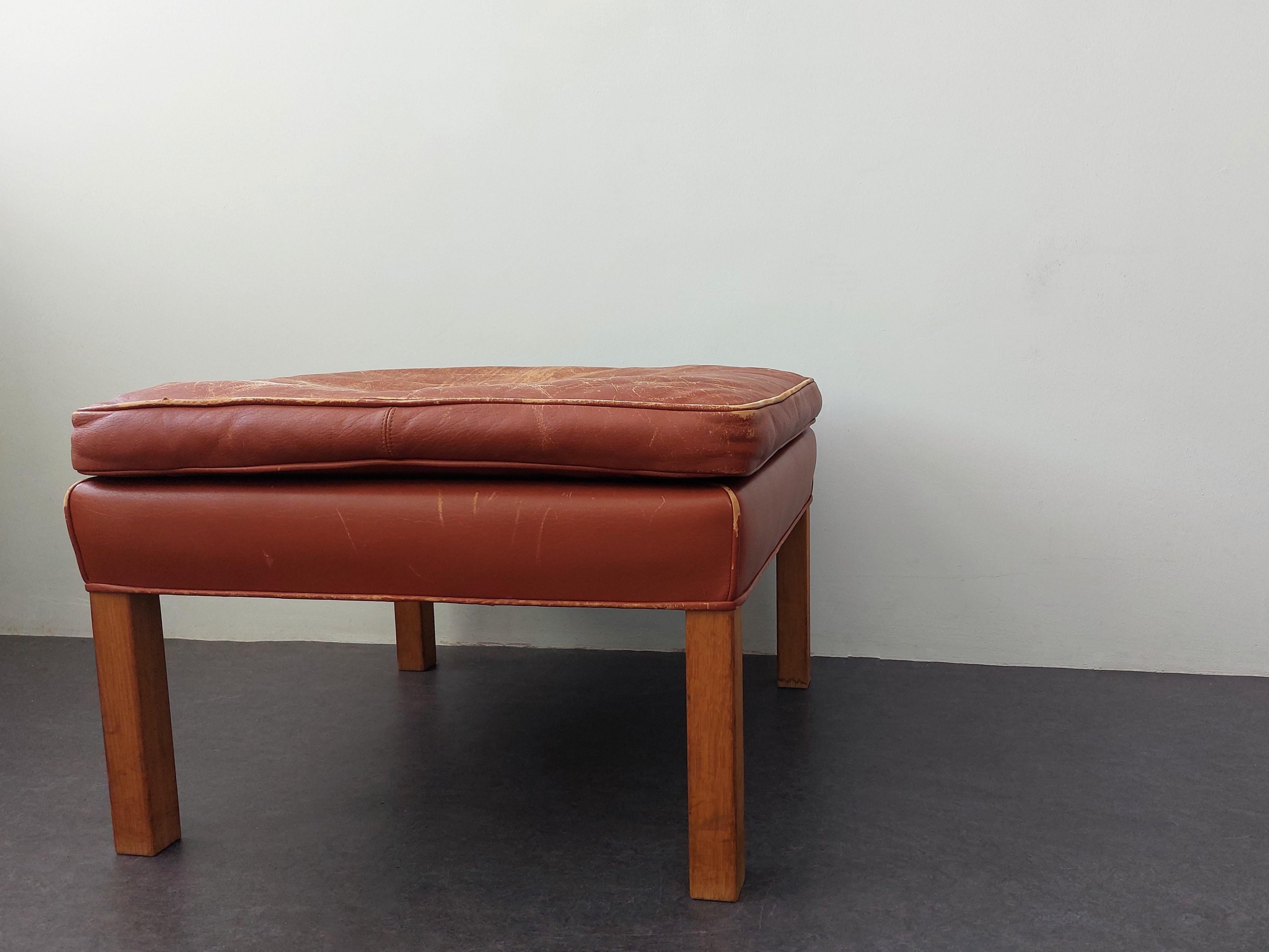 Danese Pouf in pelle marrone di Børge Mogensen per Fredericia, Danimarca 1963 in vendita