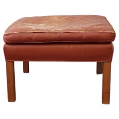 Brown leather ottoman by Børge Mogensen for Fredericia, Denmark 1963