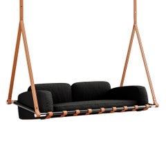 Stylish Weather Resistant Outdoor Fable Hanging Sofa in Brown Leather