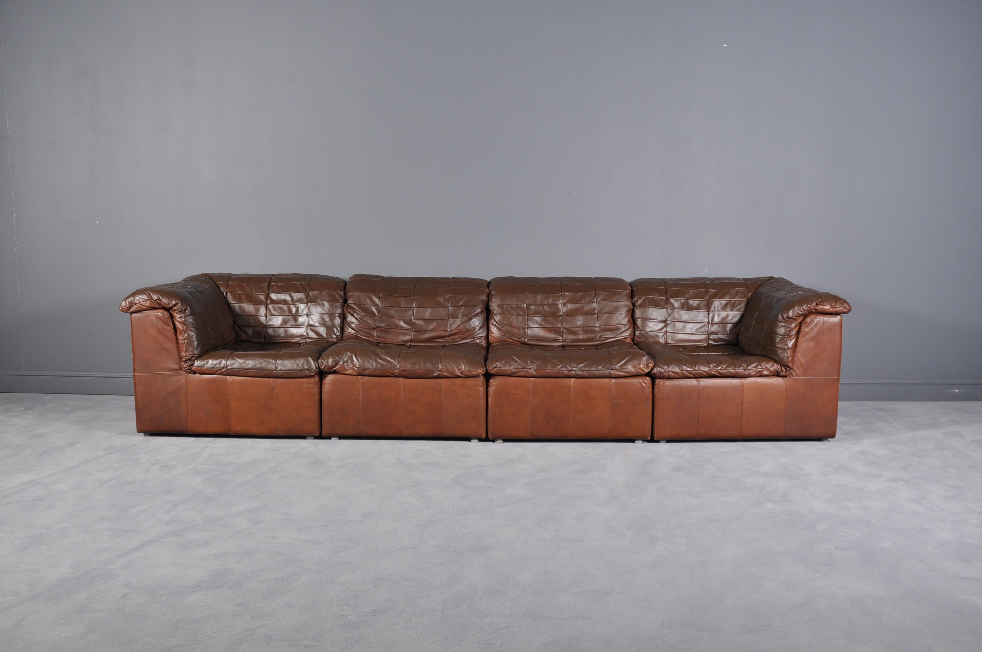 Brown Leder Patchwork Modular Sofa von Laauser, Deutschland, 1970er (Moderne der Mitte des Jahrhunderts)
