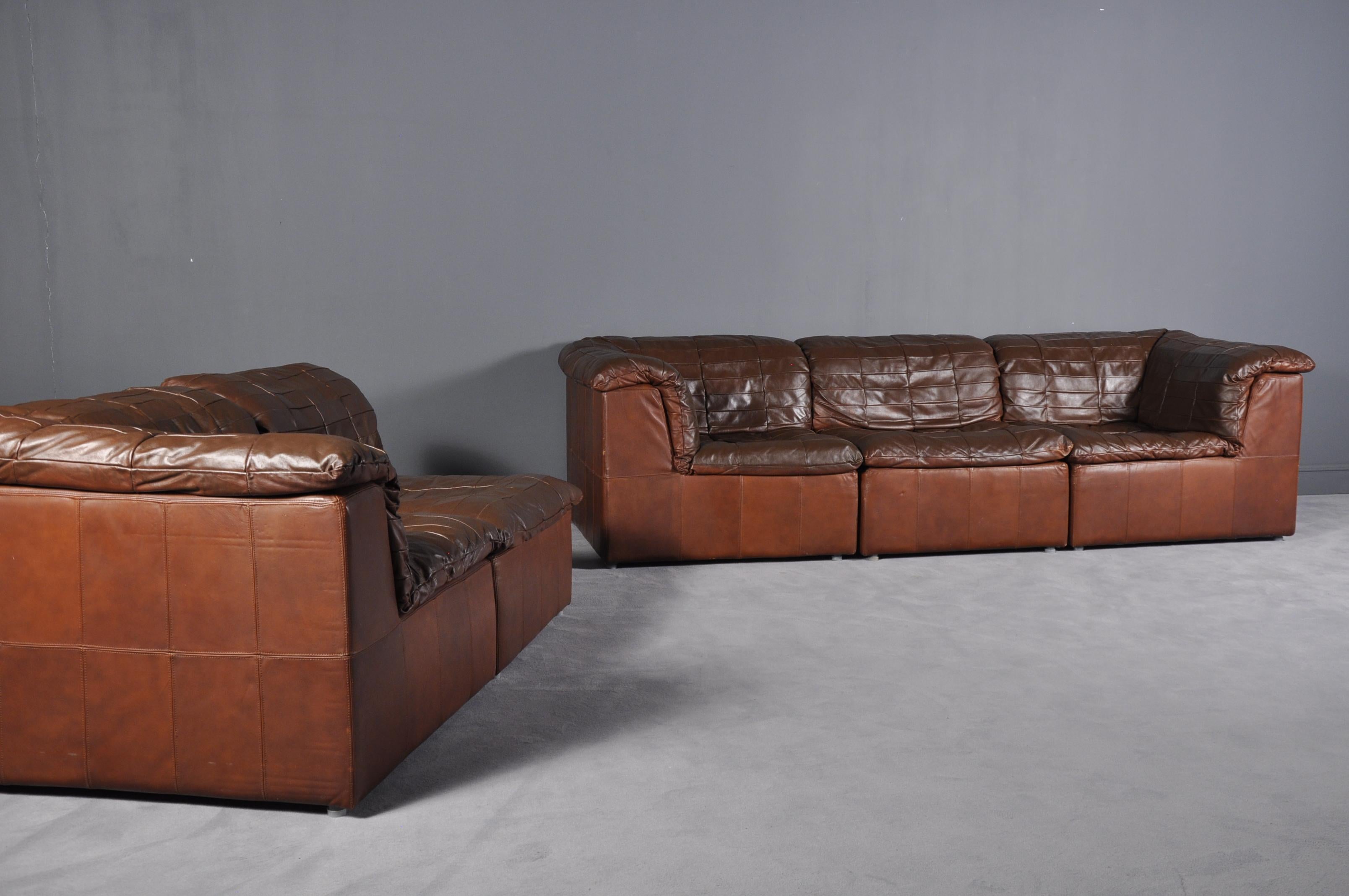 Brown Leder Patchwork Modular Sofa von Laauser, Deutschland, 1970er im Zustand „Hervorragend“ in Bucharest, RO