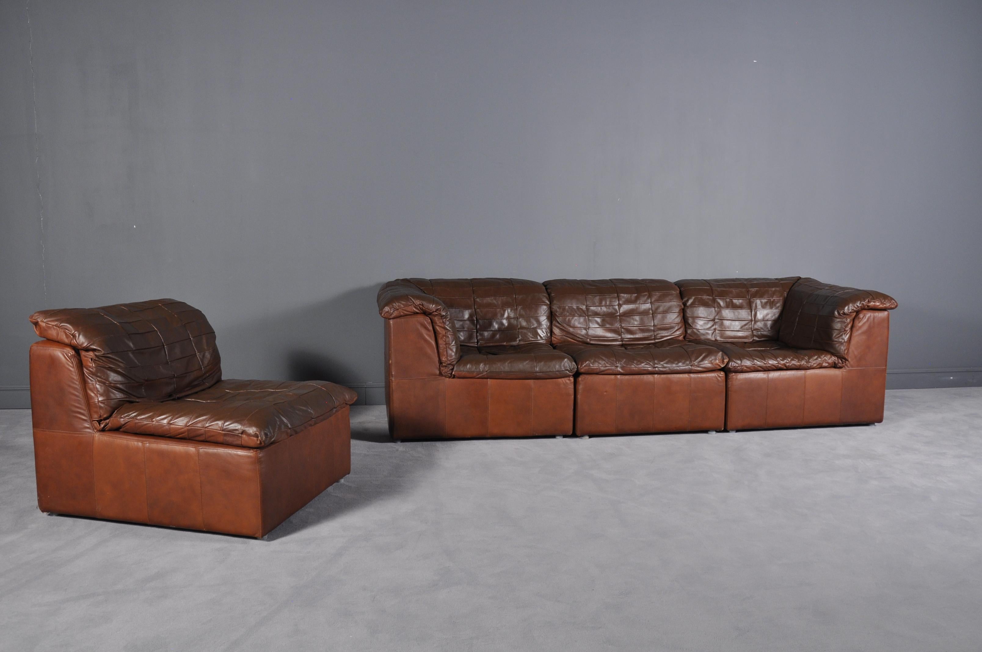 Brown Leder Patchwork Modular Sofa von Laauser, Deutschland, 1970er (Ende des 20. Jahrhunderts)