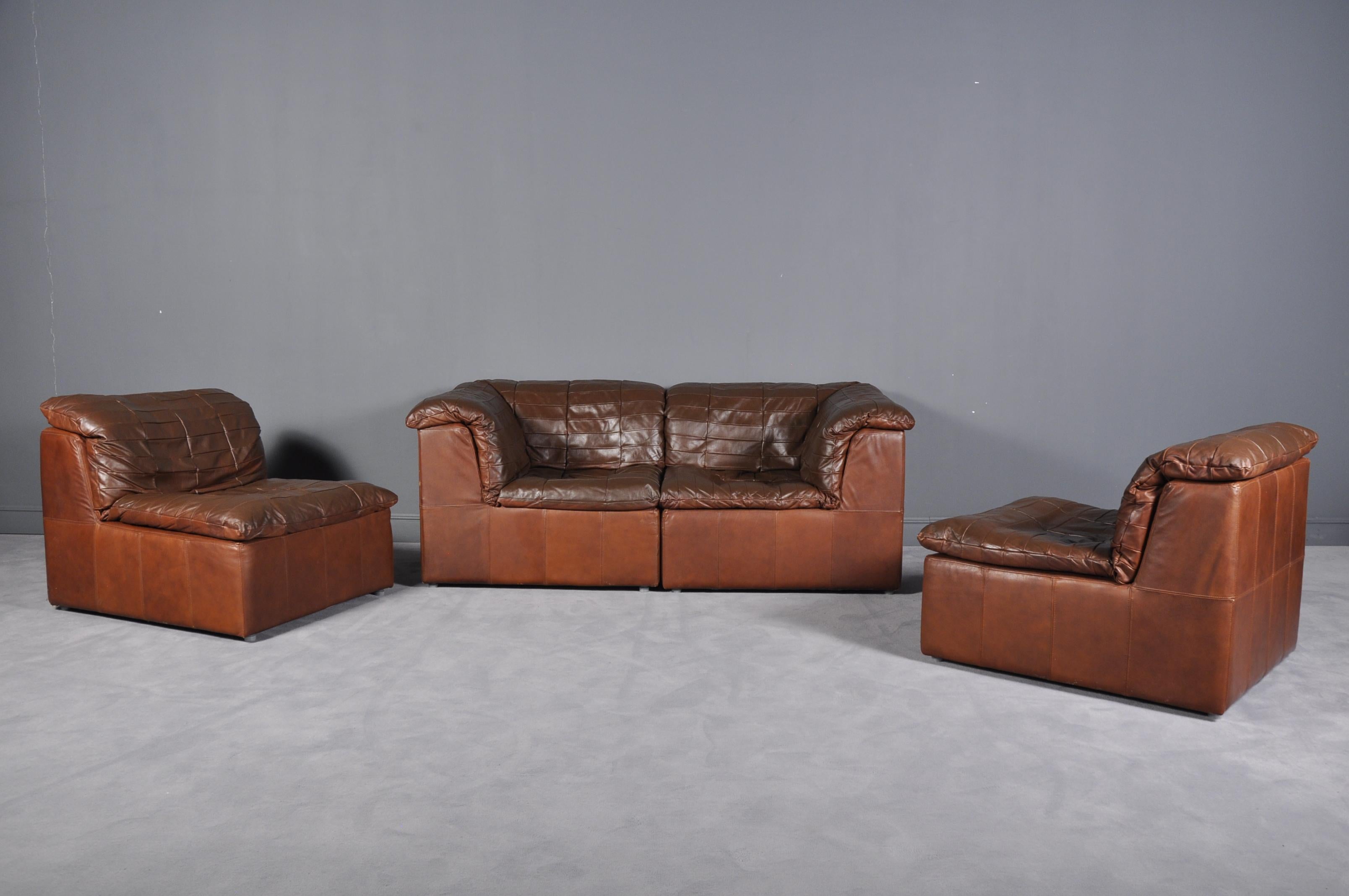 Brown Leder Patchwork Modular Sofa von Laauser, Deutschland, 1970er 1