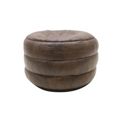Brown Leather Patchwork Pouf from De Sede, Switzerland, 1960s