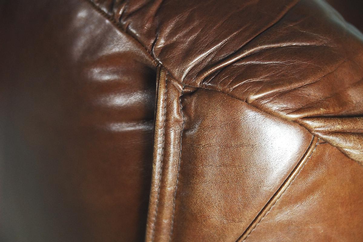 Brown Leather Patchwork Round Dutch Loveseat Sofa, 1970s 4
