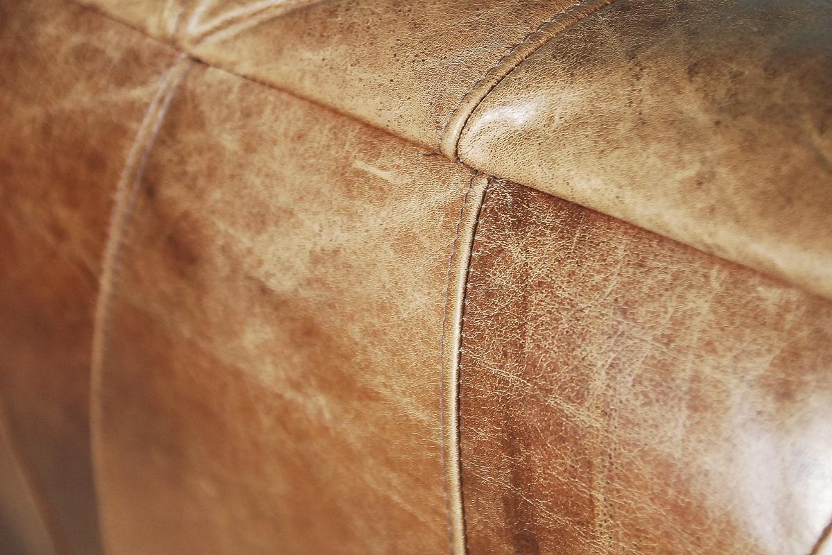 Dutch Colonial Brown Leather Patchwork Round Dutch Loveseat Sofa, 1970s