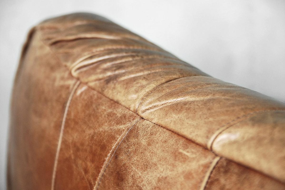 Brown Leather Patchwork Round Dutch Loveseat Sofa, 1970s In Good Condition In Warsaw, PL