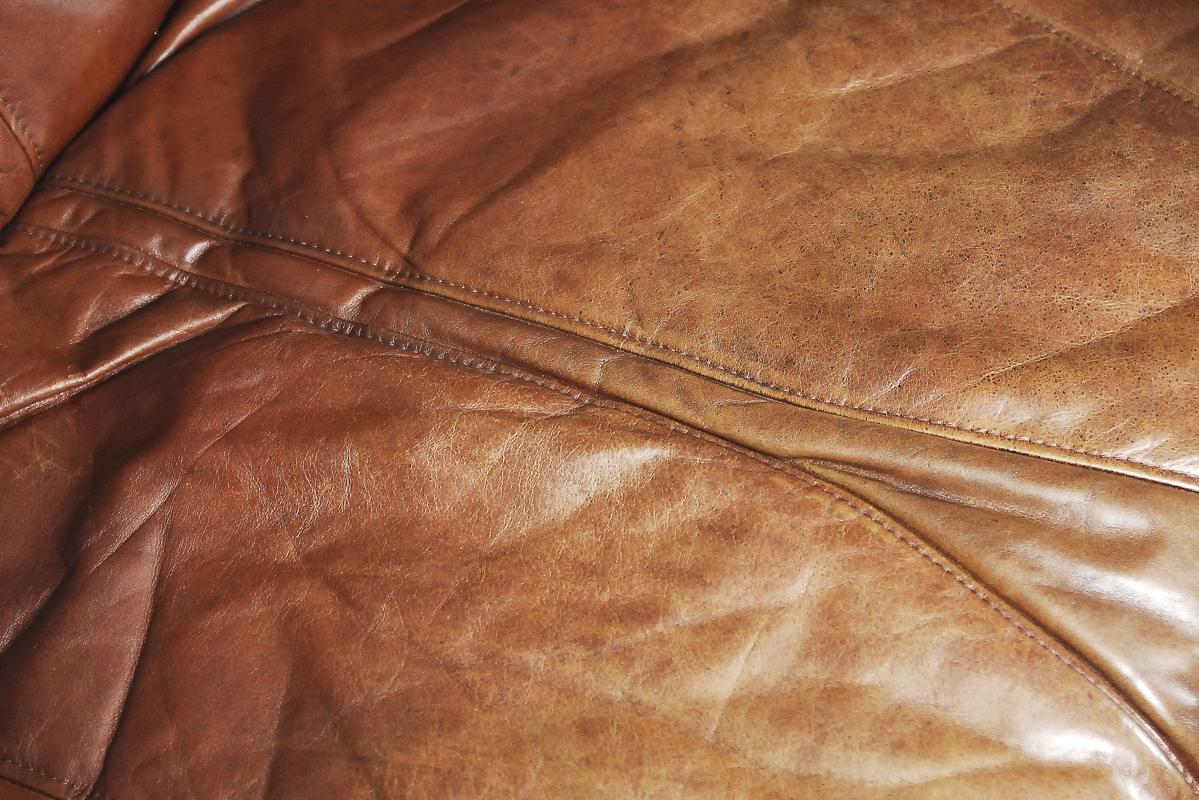 Brown Leather Patchwork Round Dutch Loveseat Sofa, 1970s 1