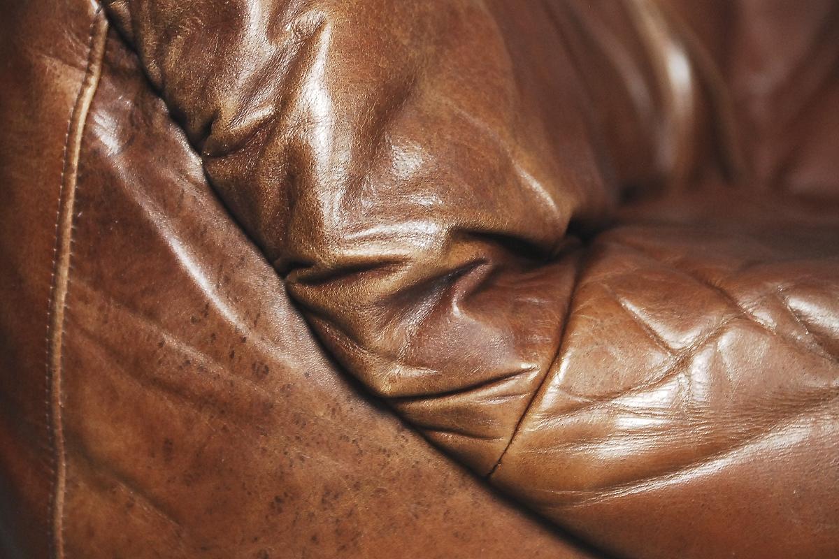 Brown Leather Patchwork Round Dutch Loveseat Sofa, 1970s 3