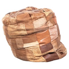 Brown Leather Patina Patchwork Bean Bag or Pouf, Attr. De Sede 1970