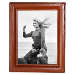 Brown Leather Photo Frame, France, 1950s