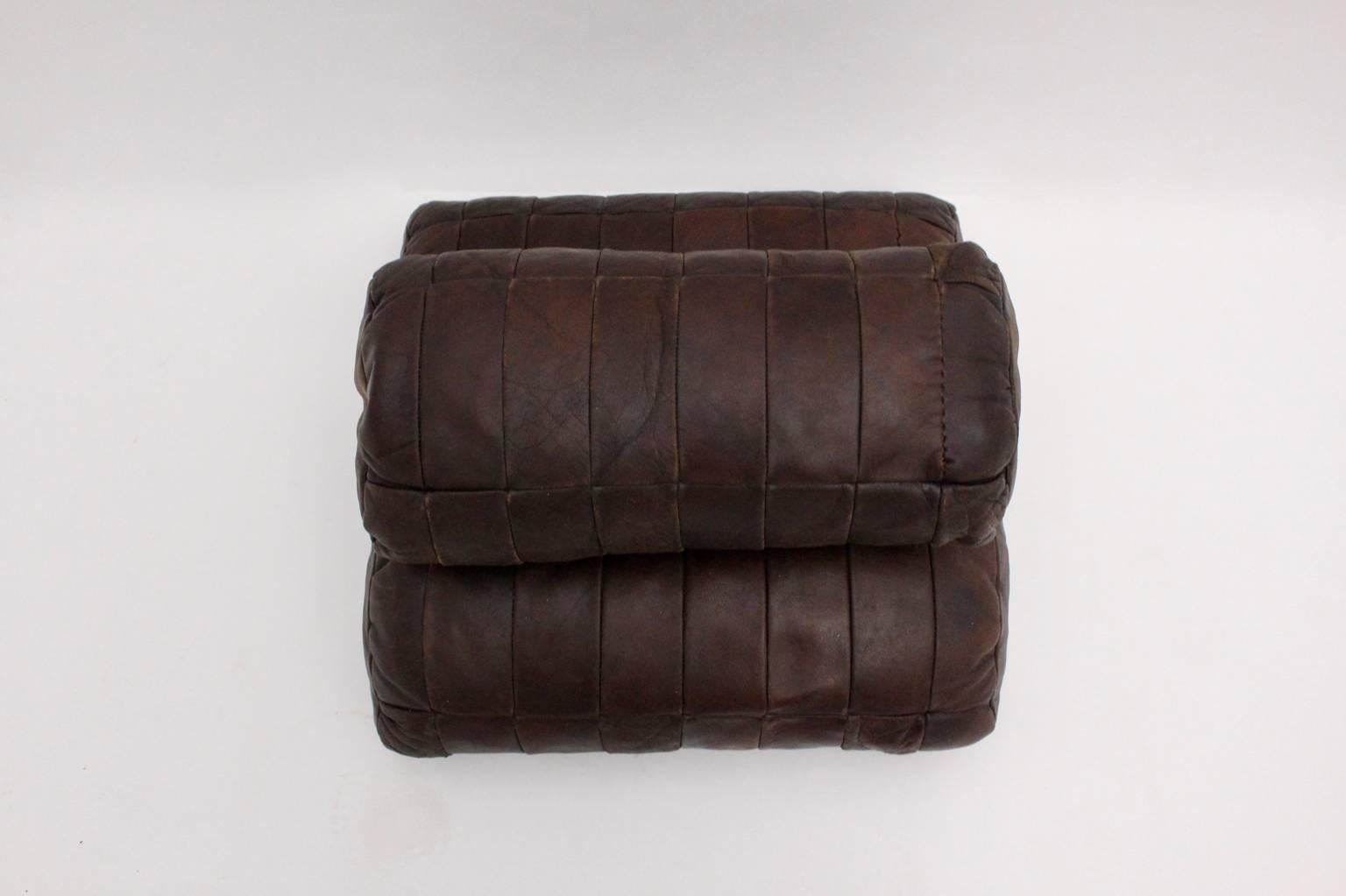 Swiss Brown Leather Pillows by De Sede, Switzerland, 1970s