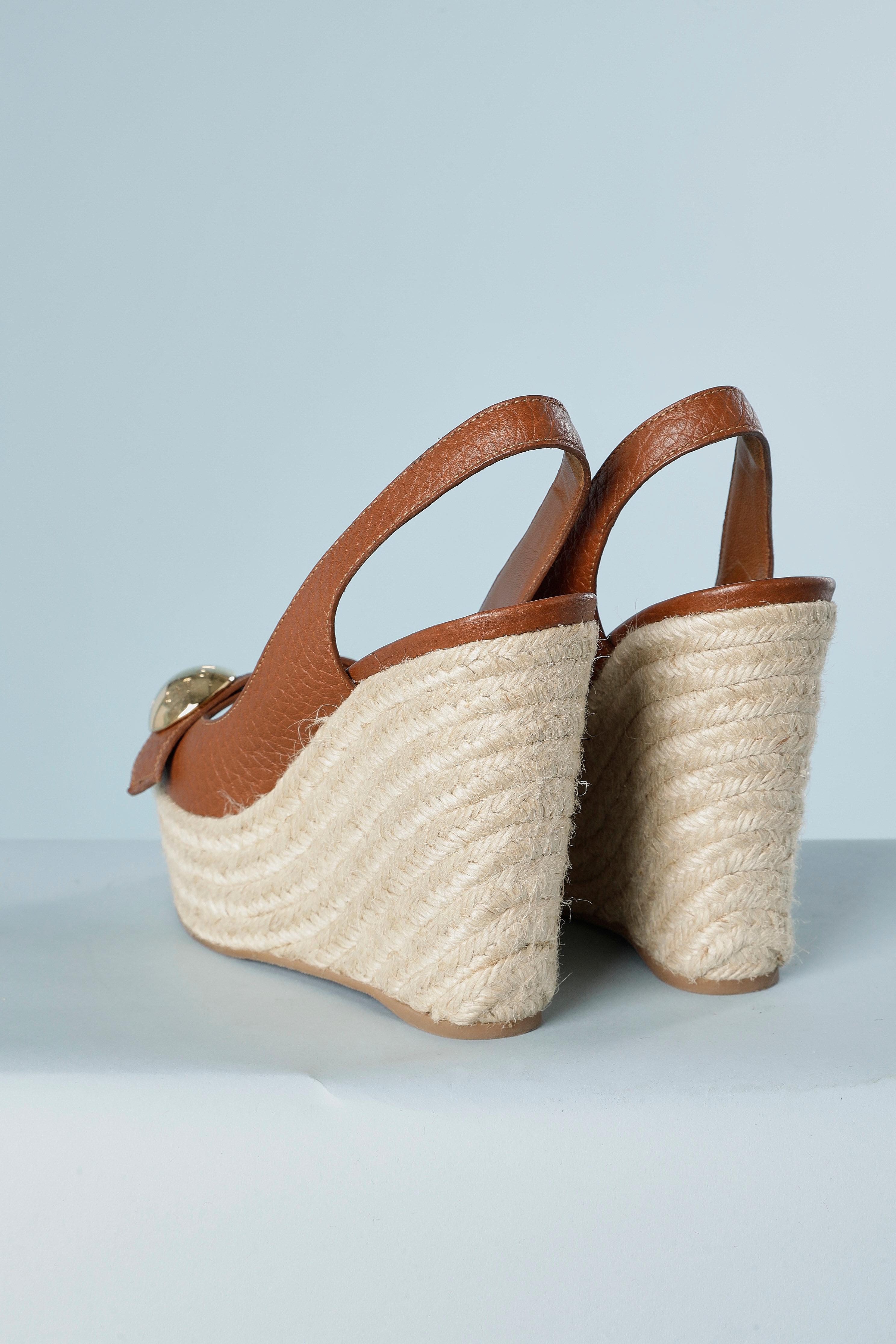 Beige Brown leather platform sandal with cord heels Louis Vuitton  For Sale