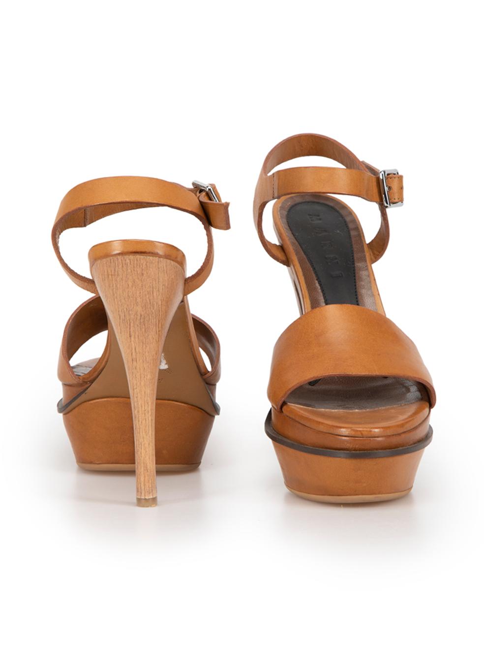 Marni Brown Leather Platform Sandals Size IT 37.5 In Good Condition For Sale In London, GB