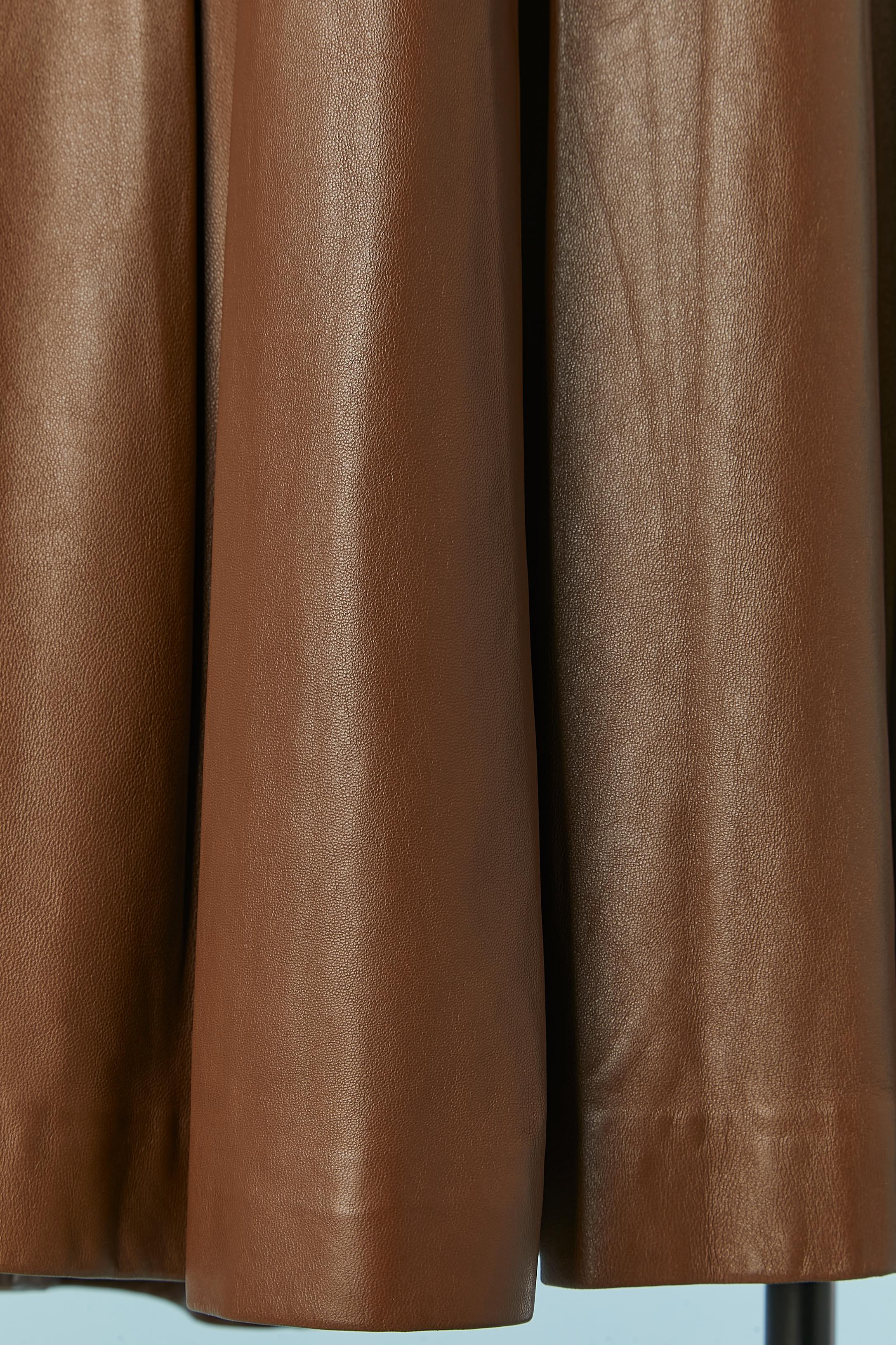 Brown leather pleated skirt Yves Saint Laurent  In Excellent Condition For Sale In Saint-Ouen-Sur-Seine, FR